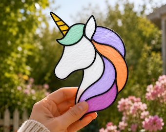 Unicorn Stained Glass Pattern PDF, Unicorn Suncatcher SVG, Fantasy Window Hanging, DIY Glass Art Digital Download