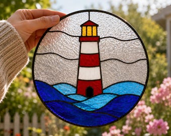 Lighthouse Stained Glass Pattern, Coastal Suncatcher, Beginner Friendly (Digital Download)