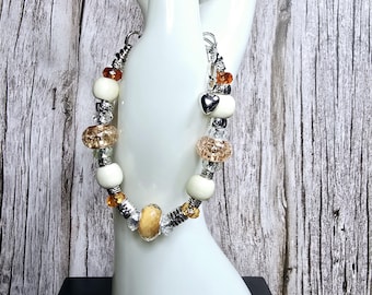 Unique Handmade Bracelet with European Lampwork Beads