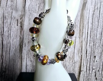 Unique Handmade Bracelet with European Lampwork Beads