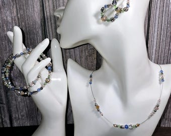Unique Handmade Necklace, Wraparound Bracelet & Earrings Set