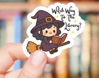 Witch Way To The Library Decal - Witch Laptop, Halloween Sticker