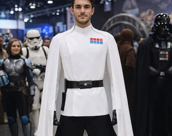 Disfraz de oficial imperial blanco para cosplay – Uniforme de gran almirante con capa / Atuendo militar de ciencia ficción