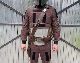 Zestaw kombinezonu lotniczego Din Djarin Mandalorian | Kombinezon cosplay Star Wars z paskiem, kaburą i peleryną