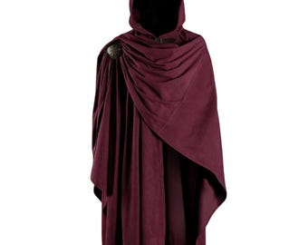 Medieval Hooded Cloak Corduroy – Adjustable Brooch, Fantasy Renaissance Cosplay Cape