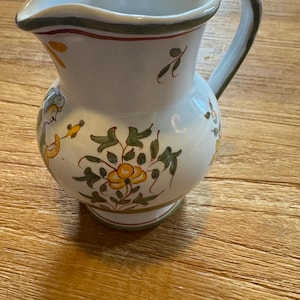 Vintage French Pottery Jug – Hand-Painted Faience Pitcher – Signed Initials – 11 cm