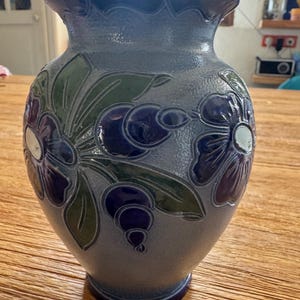Vintage Betschdorf Alsace Stoneware Vase – Focken-Schmitt Grès Floral Hand-Decorated – 14cm