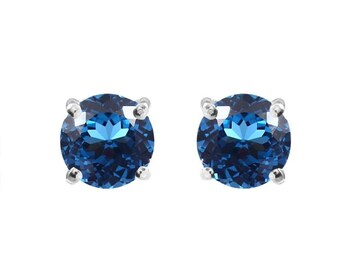 Indicolite Blue Tourmaline Sterling Silver Stud Earrings: 6x6 MM Round Gemstone Tops