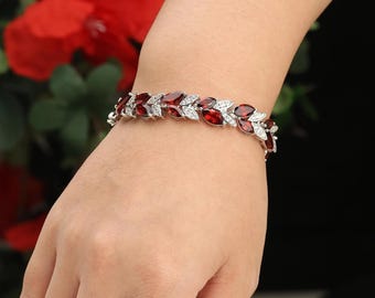 Garnet Tennis Bracelet, Sterling Silver, 18K Gold Plated
