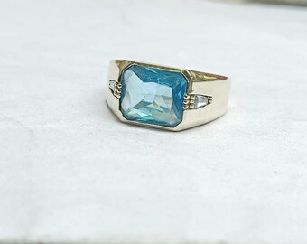 Handmade Aquamarine Gemstone Ring, 14K Yellow Gold Plated