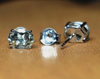 Natural Aquamarine Stud Earrings-925 Sterling Silver Earring-Oval Cut Aquamarine Studs-Statement Minimalist Earrings-Handmade Women Earrings