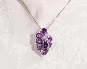 Natural Amethyst Brooch Pendant, 925 Sterling Silver Gold Plated, Dual-Use Gemstone Jewelry