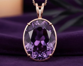Natural Large Amethyst Oval Cut Purple Gemstone Solid Silver Pendent, Anniversary Gift For Her