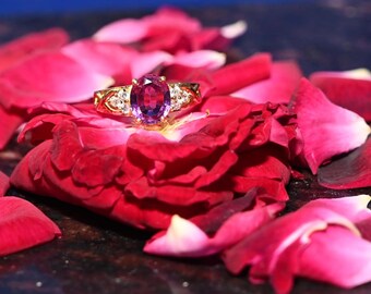 Alexandria Aquamarine Ring, 14K Gold Plated Sterling Silver, Color Changing Gemstone Engagement Ring