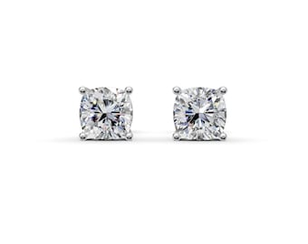 Certified Moissanite Cushion Cut Stud Earrings, 14K Gold Plated Sterling Silver