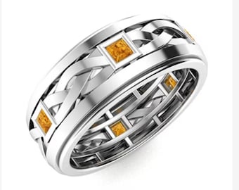 Citrine Square Gemstone Ring: Handmade 925 Sterling Silver, Art Deco Style