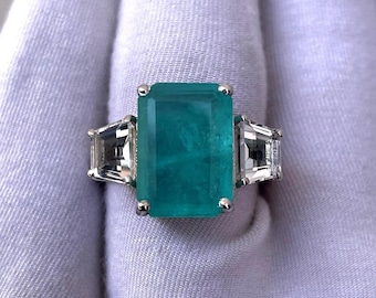 Paraiba Tourmaline Octagon Cut Ring, Sterling Silver Art Deco Style, Men's Promise Ring