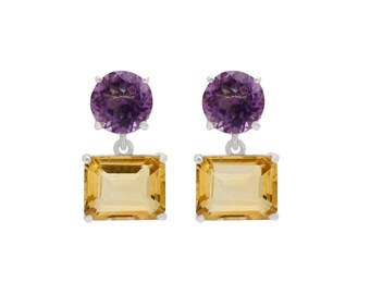 Natural Citrine & Amethyst Studs Earring, 925 Sterling Silver Earrings, Gift For Him