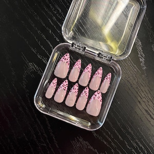 Pink leopard print french tip press on nails