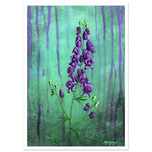 Aconite Wall Art Print, Witchy Home Decor, Poisonous Plant Art A4 8x12&quot;