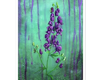 Lámina de acónito para pared, decoración de brujas, arte de plantas venenosas, tamaño A4, 8 x 12 pulgadas