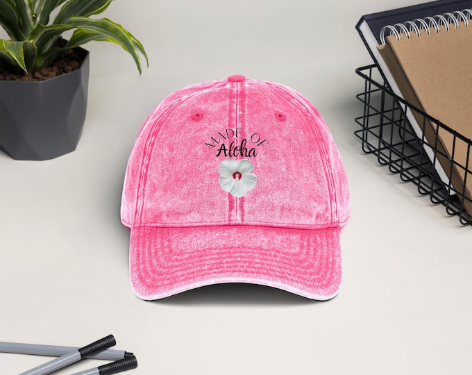Vintage Pink Cotton Twill Dad Hat: Embroidered Hibiscus, Hawaii Inspired