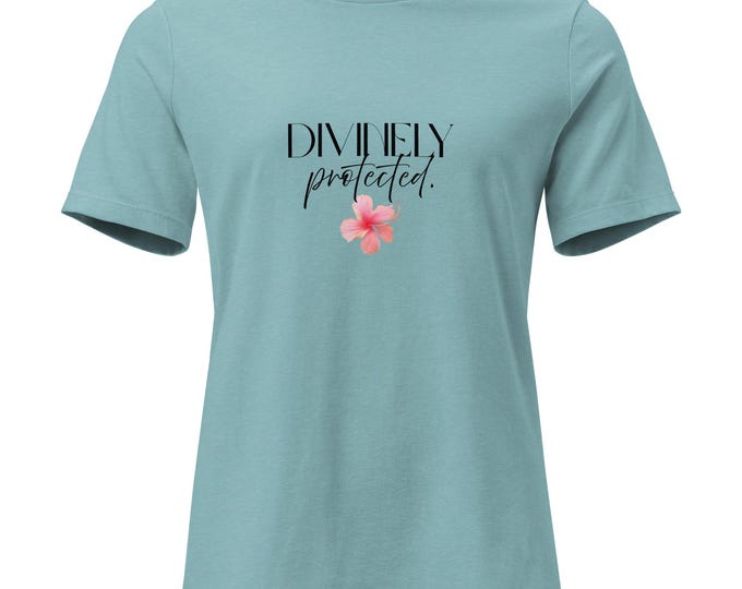 Divinely Protected – Relaxed Fit Faith T-Shirt with Pink Hibiscus | Spiritual Comfort Tee | Kamea & Kuuipo Co.