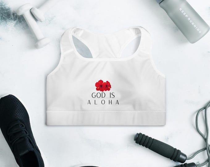 God is Aloha Sports Bra – Faith Inspired Activewear, Christian Workout Top, Island Style Yoga Bra, Moisture-Wicking with Removable Padding