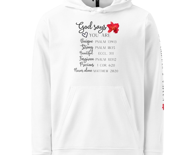 God Says You Are… | White Adidas Christian Fleece Hoodie – Kamea & Kuuipo Co.