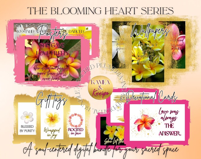 The Blooming Heart Series— Sacred Plumeria-Inspired Digital Bundle | Devotional Cards, Wallpapers, Posters & Gift Tags for Your Sacred Space