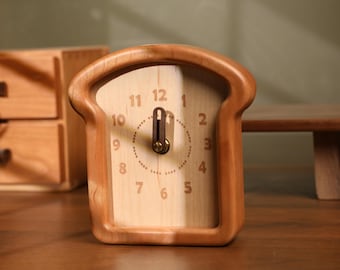 Toast Clock, Solid Wood Kitchen Decor, Silent Desk Clock
