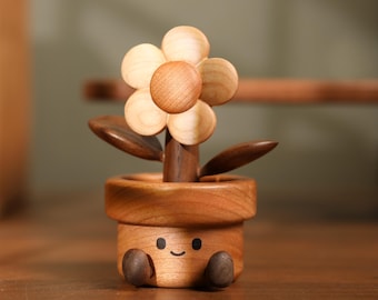 Happy Money Bloom Figurine | Multi-Wood Desk Decor, Black Walnut, Cherry, Maple, Sandalwood