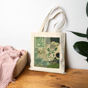 Botanical Print Cotton Canvas Tote Bag, Eco-Friendly Shopping Bag, Reusable Grocery Tote, Gift for Plant Lovers, Boho Style Bag