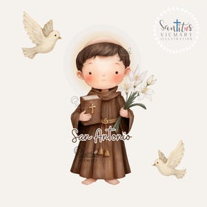 San Antonio de Padua Watercolor Illustration: Catholic Art PNG (Digital Download