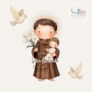 San Antonio de Padua Watercolor Illustration: Catholic Art PNG (Digital Download