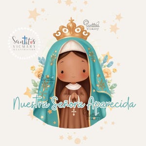 Ilustración Nuestra Señora Aparecida | Virgen de Aparecida PNG | Arte Católico Acuarela | Santitos | Descarga Digital