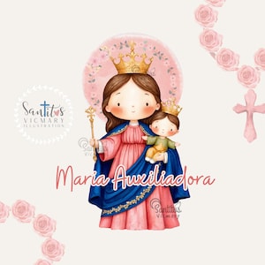 María Auxiliadora | Ilustración PNG | Santitos Clipart | Acuarela Religiosa | Descarga Digital Ilustración |Arte Católico Acuarela.