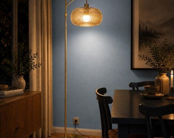 Mid Century Modern Floor Lamp, Dimmable Glass Standing Lamp, Amber & Green Glass Shades, Customizable