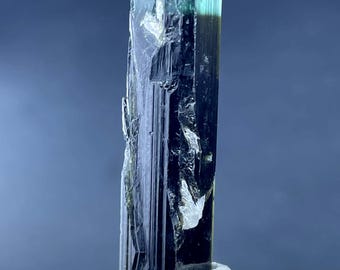 Cristal de turmalina de capa verde de Skardu, Pakistán: espécimen mineral de elbaíta bicolor, piedra preciosa de colección.