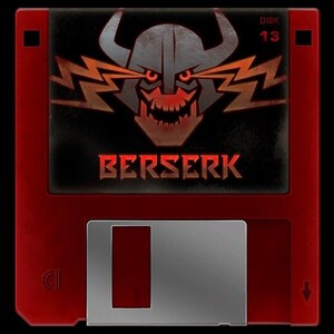 May include: Red floppy disk with a black center featuring a horned skull design with lightning bolts and the word "BERSERK." The disk has a silver metal access panel and the text "DISK 13."