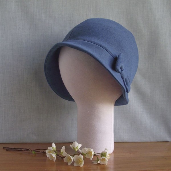 Blue Cloche Hat with Bow - MEDIUM