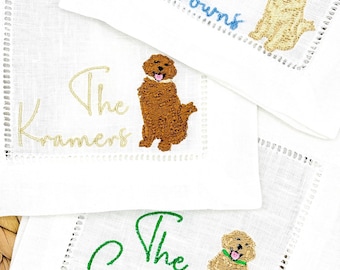 Golden Retriever Embroidered Linen Cocktail Napkins: Dog Mom Gift, Barware Gift, New Home Gift, Mom Gift