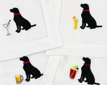Labrador Retriever Embroidered Linen Cocktail Napkins: Dog Mom Gift, Mom Gift, Custom Pet Napkins