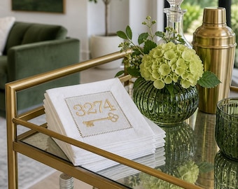 Personalized Linen Cocktail Napkins: Custom Address, Key Design, Housewarming Gift, Realtor Closing Gift