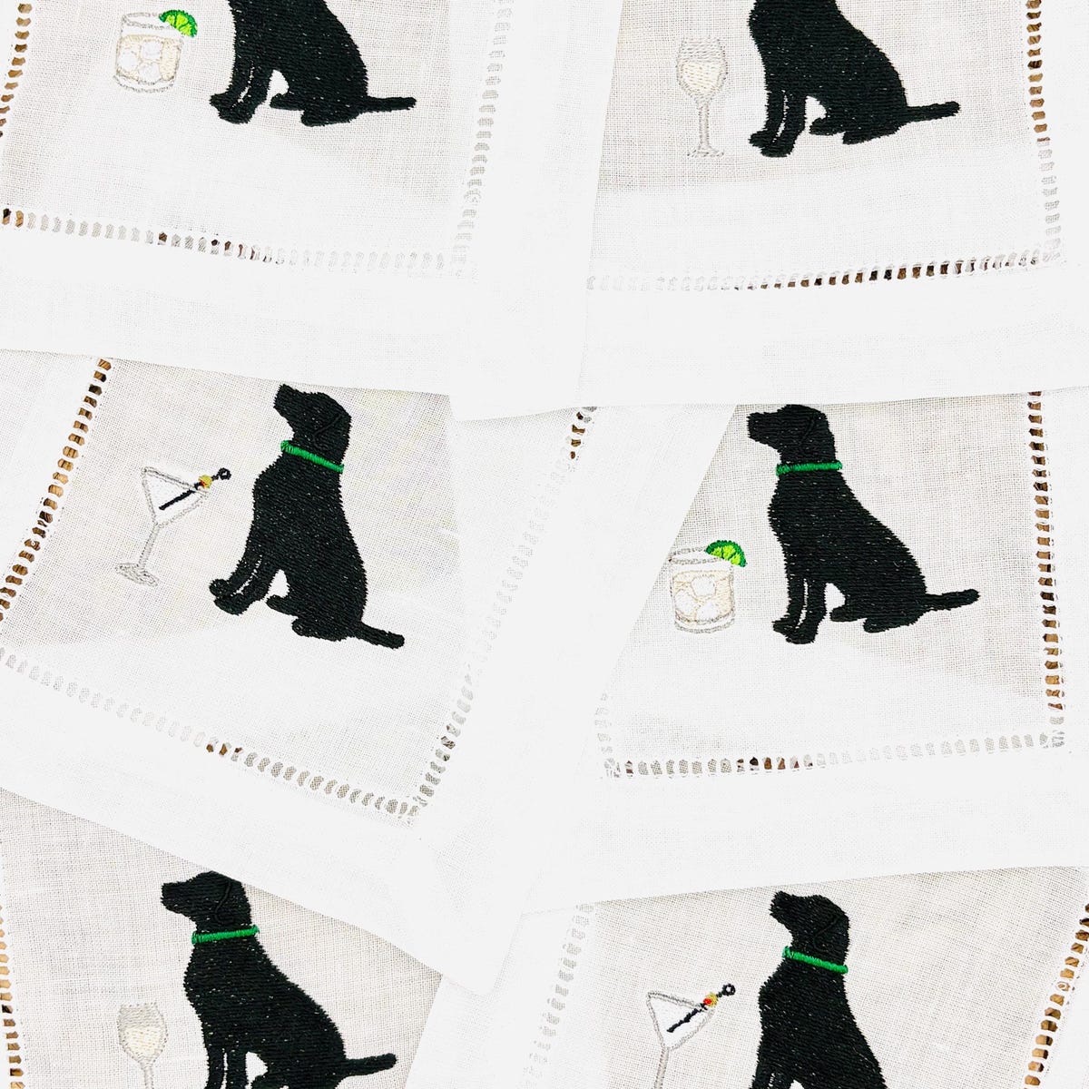 Labrador Retriever Drink Embroidered Linen Cocktail Napkins