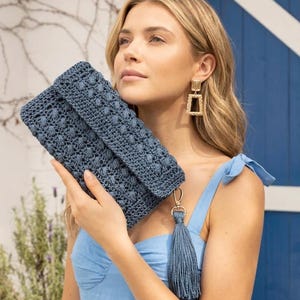 Textured Blue Crochet Clutch Pattern, Envelope Evening Bag Tutorial (PDF Download)