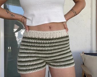 Modello per pantaloncini a righe all'uncinetto / Tutorial per lavorare a maglia in stile boho a vita alta (download PDF)