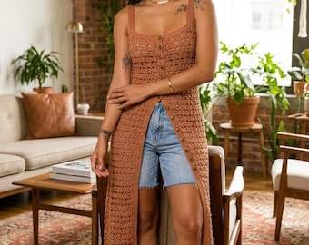 Modello per abito all'uncinetto stile boho con bottoni sul davanti (PDF) - Copricostume estivo