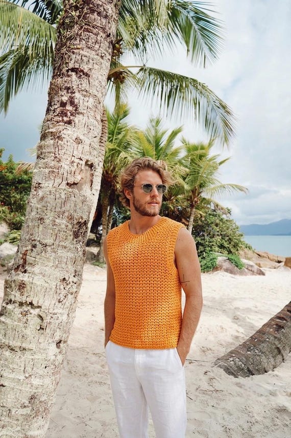 Men's Sleeveless Orange Crochet Tank Top Pattern (PDF Download)