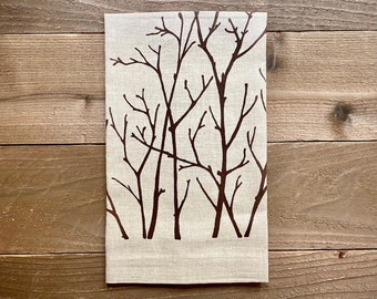 birch branches linen towel